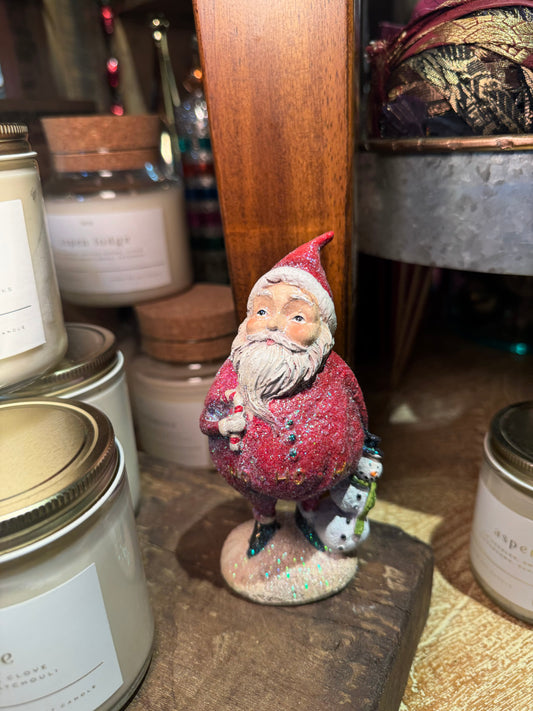 6" Santa Holding Snowman