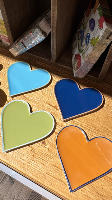 Enameled Metal Heart Shaped Tray with Colored Edge