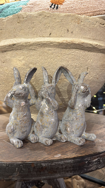 5.25" Resin Distressed Grey 3 Bunnies Figure