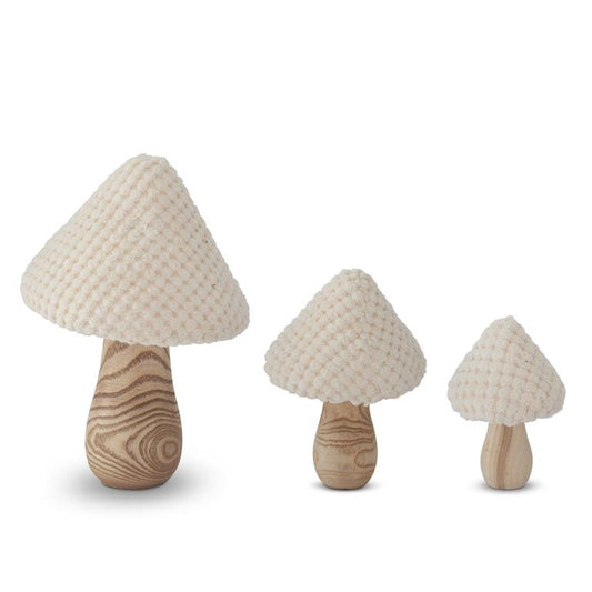 Cream Fabric & Wood Mushroom