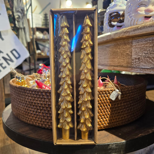 Unscented Gold Tree Shaped Taper Candles