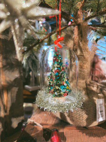 Vintage Sisal Tree in Glass Dome Ornament