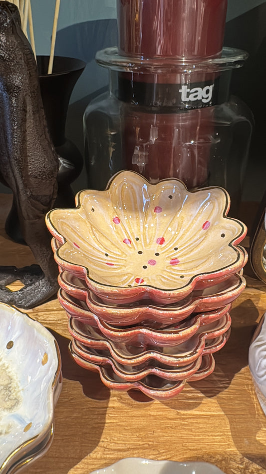 Decorative Stoneware Dish w/ Hand-Painted Dots & Electroplating