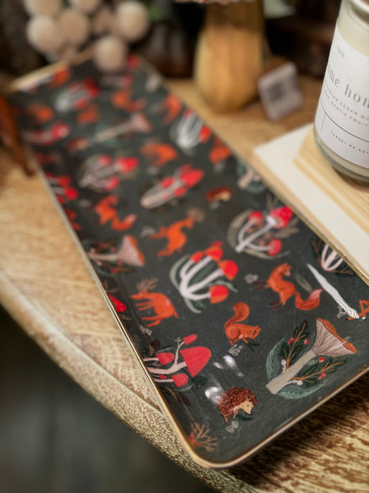 Enameled Stainless Steel Tray w/ Woodland Flora/Fauna Pattern