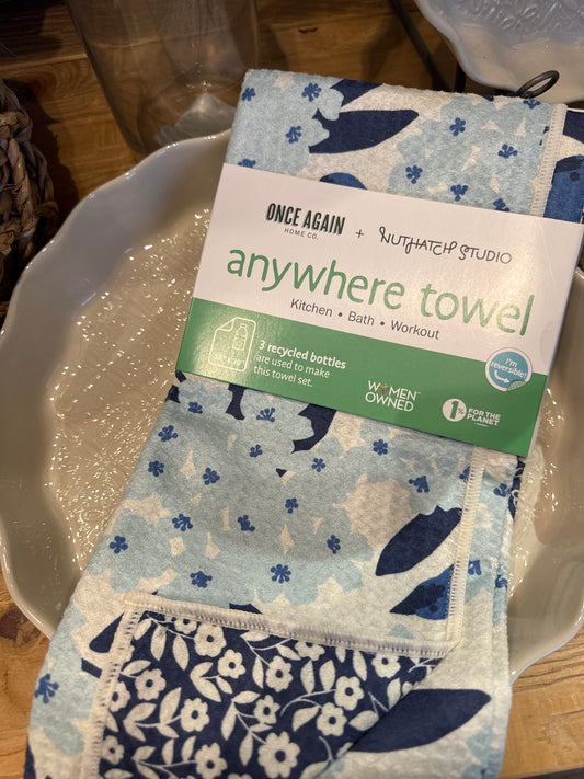 Anywhere Towel Reversible - Nuthatch Birdsong: Navy