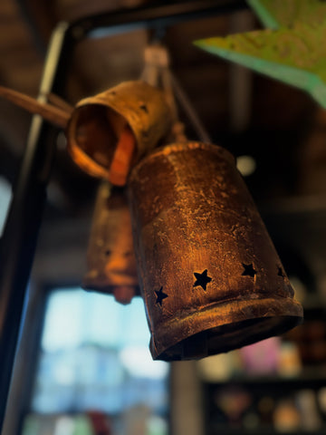 Metal Bell on Jute Rope with Star Cutouts