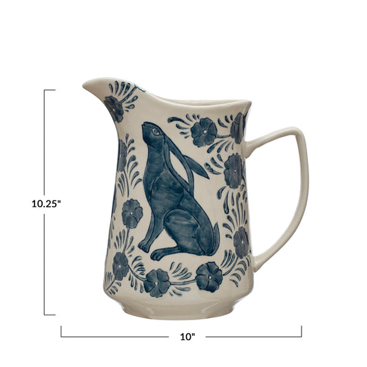 Stoneware Pitcher with Rabbit