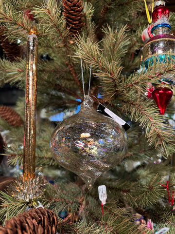 4" Silver Iridescent Mercury Onion Glass Ornament