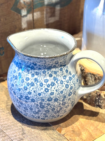 Hand-Painted Blue & White Stoneware Pitcher