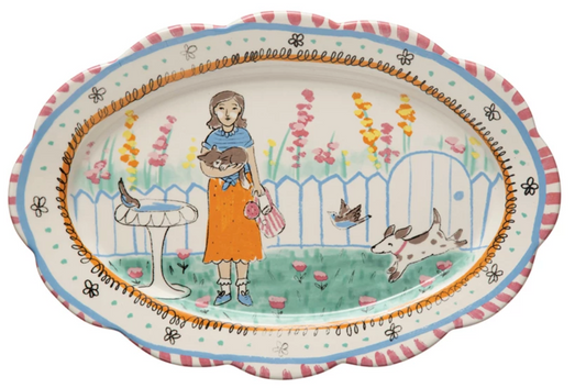 Ceramic Platter w/ Lady in Garden