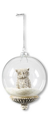 4.5" Round Glass Ornaments w/ Resin Woodland Animals