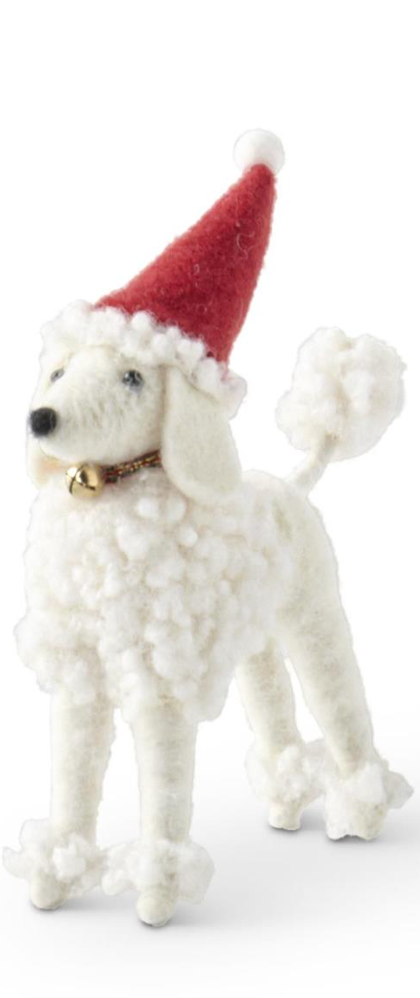 6" White Wool Dog w/ Santa Hat