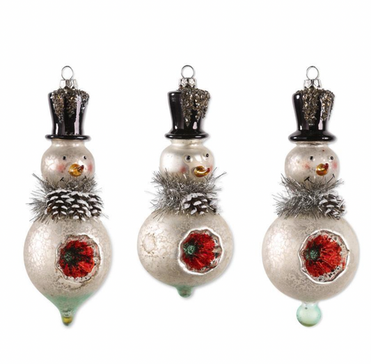 Mercury Glass Snowmen Ornaments w/ Top Hats