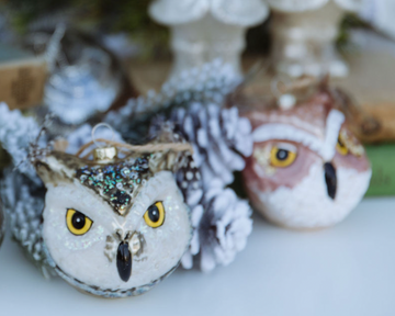 Hand-Painted Glass Owl Ornament w/ Glitter