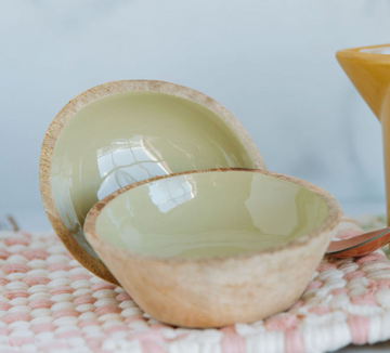 Enameled Mango Wood Bowl