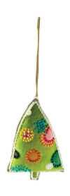 Cotton Velvet Christmas Tree Ornament w/ Embroidery & Glass Beads