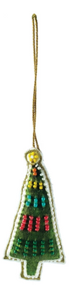 Cotton Velvet Christmas Tree Ornament w/ Embroidery & Glass Beads