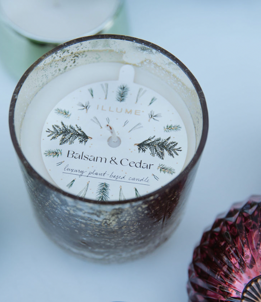 Balsam & Cedar Pressed Glass Candle