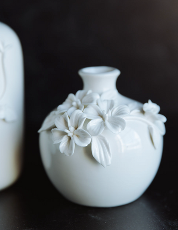 Short  Ceramic Vase w/ Raised Flowers