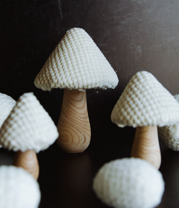 Cream Fabric & Wood Mushroom