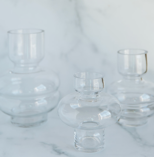 Clear Glass Pot Belly Vases