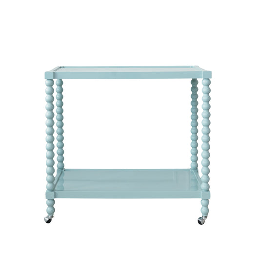 Rubberwood Lacquered 2-Tier Bar Cart on Casters, Blue, KD