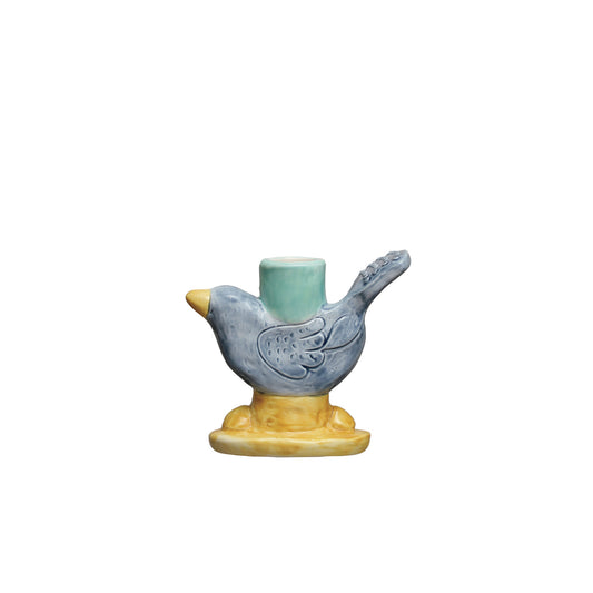 Hand-Painted Stoneware Bird Taper Holder (Each One Will Vary) ©