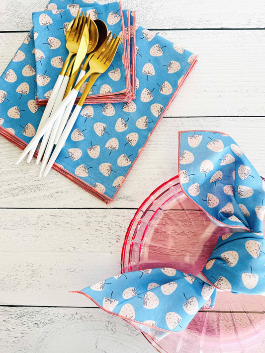 Sweet Strawberry Cloth Napkins, set of four