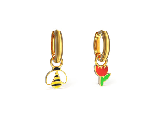 Hoop Earrings - Honeybee & Flower