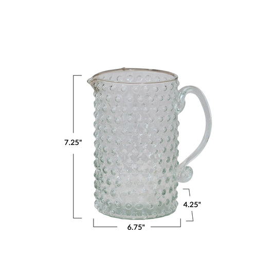 Hand-Blown Glass Hobnail Pitcher